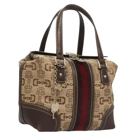 GUCCI Hand Bag Canvas Brown Gold - Picture 1 of 16